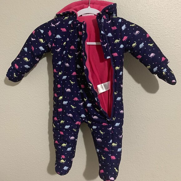 Lily & Jack Navy & Pink Hooded Dinosaur Snowsuit Puffer (Baby 3-6 Months) - NWOT - Picture 2 of 6
